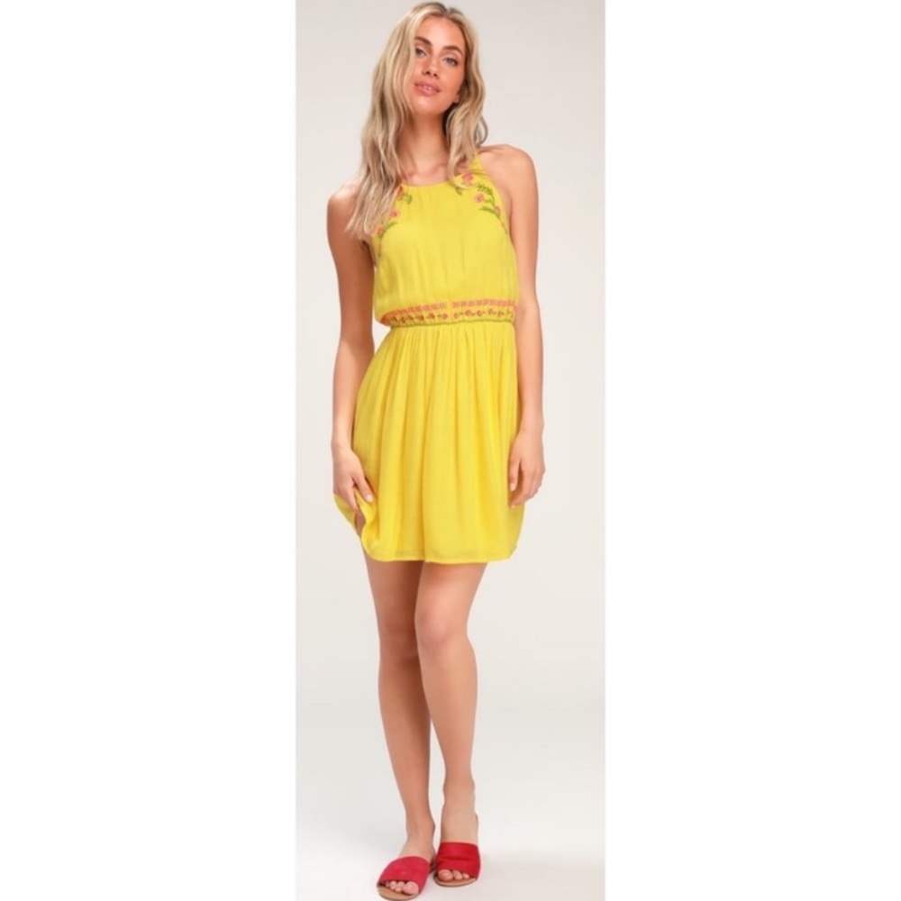 LULUS Yellow Embroidered Sundress